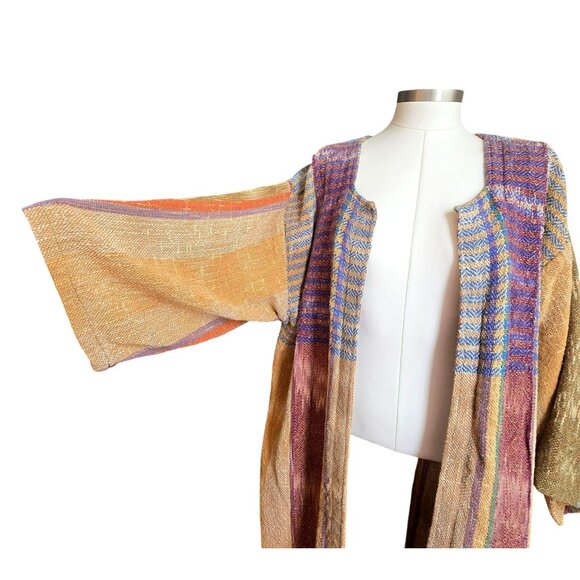 Laise Adzer Cardigan Vintage Handwoven Open Front Draped Geometric Pattern CM205 - Picture 5 of 14